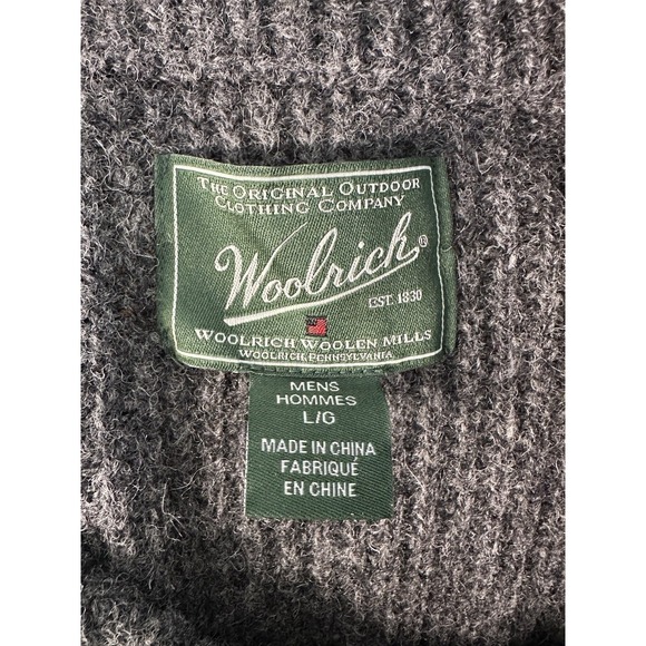 Woolrich Men's Large Gray Ribbed Wool Henley Sweater Mock Neck 100% Wool - Picture 5 of 7